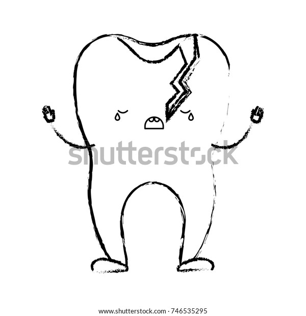 Broken Tooth Cartoon Monochrome Blurred Silhouette Stock Vector ...