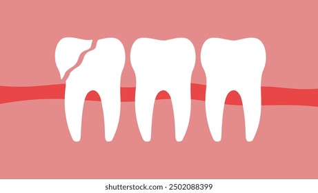 broken tooth, flat color illustration