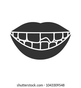 Broken tooth glyph icon. Chipped tooth. Silhouette symbol. Negative space. Vector isolated illustration