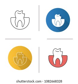 Broken tooth icon. Chipped tooth. Flat design, linear and color styles. Isolated vector illustrations