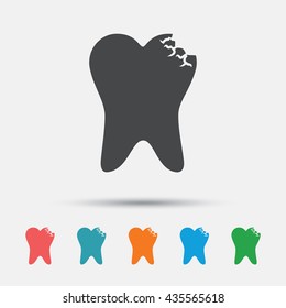 Broken tooth icon. Dental care sign symbol. Graphic element on white background. Colour clean flat dental icons. Vector