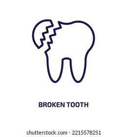 broken tooth icon from dentist collection. Thin linear broken tooth, care, dentistry outline icon isolated on white background. Line vector broken tooth sign, symbol for web and mobile