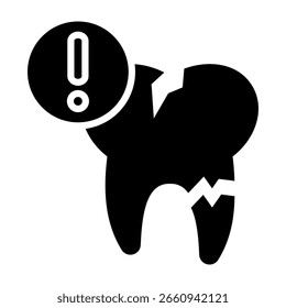 Ilustração do vetor de glifo do ícone de dente quebrado