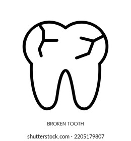 broken tooth icon. Line Art Style Design Isolated On White Background