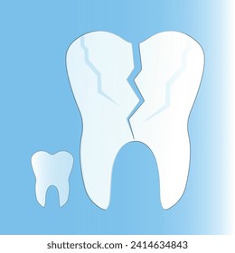 Broken tooth icon on blue background. crack teeth or fracture tooth carious cavity for health dent in white color Vector illustration Eps 10.