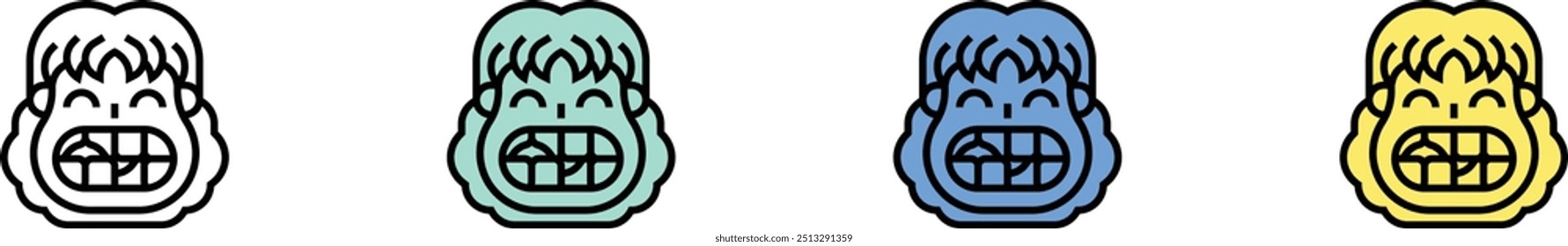 Icono de diente roto. Esquema, diseño de estilo verde, azul y amarillo aislado sobre fondo blanco