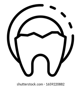 Zahn-Symbol gebrochen. Rahmenförmige Vektorillustration mit gebrochenem Zahn - Symbol für Webdesign einzeln auf weißem Hintergrund