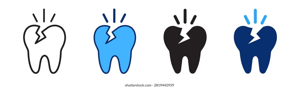 Broken tooth icon representing dental fracture, cracked enamel, and emergency dentistry. Vector illustration for dental emergency and oral health concept.
