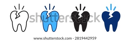 Broken tooth icon representing dental fracture, cracked enamel, and emergency dentistry. Vector illustration for dental emergency and oral health concept.