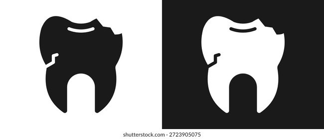 Conjunto De Iconos De Diente Roto Glifo En Fondo Blanco Y Negro