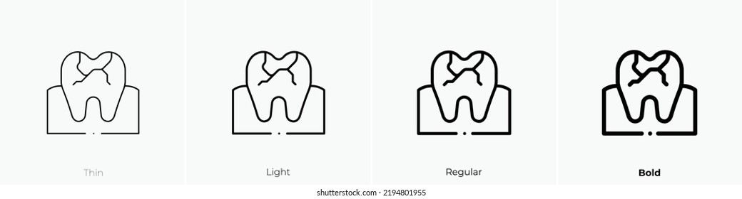 broken tooth icon. Thin, Light Regular And Bold style design isolated on white background