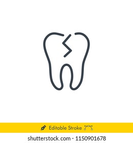 Broken Tooth Icon / Vector - In Line / Stroke Design