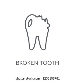 Broken tooth linear icon. Modern outline Broken tooth logo concept on white background from Dentist collection. Suitable for use on web apps, mobile apps and print media.