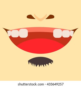 Broken tooth of man with beard.