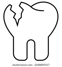 Broken Tooth outline icon isolated on white