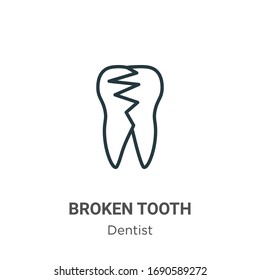 Broken tooth outline vector icon. Thin line black broken tooth icon, flat vector simple element illustration from editable dentist concept isolated stroke on white background
