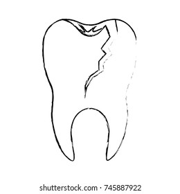 broken tooth with root in monochrome blurred silhouette vector illustration