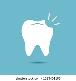 Broken tooth vector icon isolated on white background. 