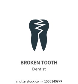 Broken tooth vector icon on white background. Flat vector broken tooth icon symbol sign from modern dentist collection for mobile concept and web apps design.