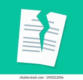 Broken or torn text paper document sheet of file vector flat cartoon icon isolated clipart