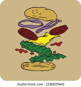 broken and tossed burger vector illustration design