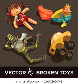 Broken toys for boys and girls creative illustration