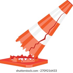 Dibujo de Vector de cono de tráfico roto.