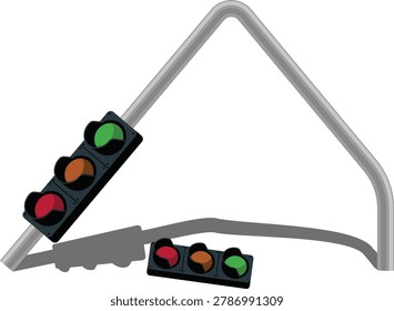 broken traffic light, damaged stoplight.