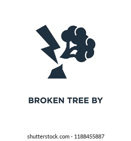 Broken Tree by Thunder icon. Black filled vector illustration. Broken Tree by Thunder symbol on white background. Can be used in web and mobile.