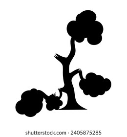 Silhouette vectorial de árbol rota sobre fondo blanco. Rama de árbol rota. concepto de daño natural.
