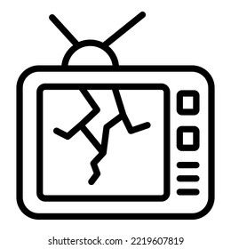 Vector de contorno de icono de tv roto. Calidad del producto. Seguridad del control