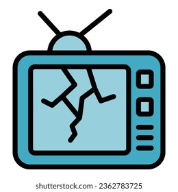 Broken tv icon outline vector. Product quality. Control safety color flat