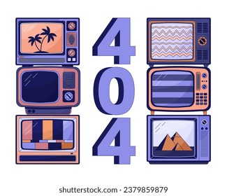 Broken tv no signals error 404 flash message. Empty state ui design. Old tv with movies on screen. Page not found popup cartoon image. Vector flat illustration concept on white background