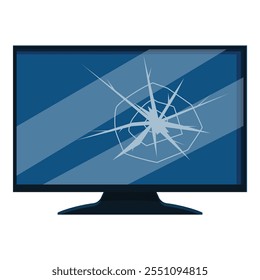 Pantalla de televisión rota con grietas en el fondo azul, concepto de seguro