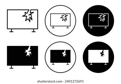 Broken tv screen icon. damaged with crack of television screen monitor fix repair service logo. broken tv screen or computer glass display device symbol set. electronic screen display broken sign