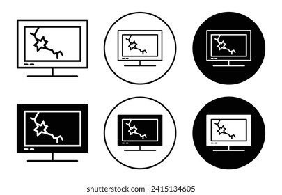 Broken tv screen vector icon set collection. Broken tv screen Outline flat Icon.