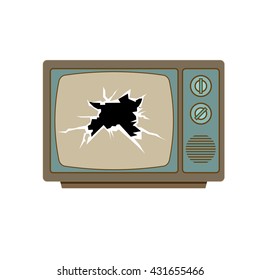 Broken tv screen vector. Retro colorful tv isolated on white background