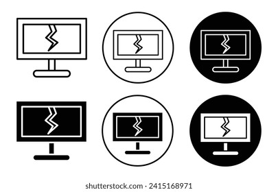 colección de símbolos de símbolo de tv rota en blanco y negro
