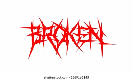 Broken typography vector design with sharp, jagged edges in bold red, delivering an intense and edgy aesthetic perfect for t-shirts, posters, or aggressive graphic concepts