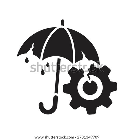 broken umbrella covering gear vector icon risk management insurance failure protection damage machine breakdown mechanical error maintenance safety accident liability