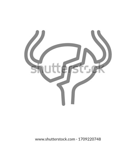 Broken urinary bladder line icon. Disease internal organ, acute pain, transplant rejection symbol