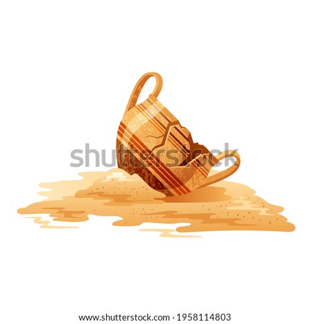 Broken Vase. Ancient jar vector. Old greek pot. Cartoon clay pottery icon. Ancient jug excavations. Museum earthenware ceramic. Urn or vase isolated. Cracked greek pitcher.  Artifact vector