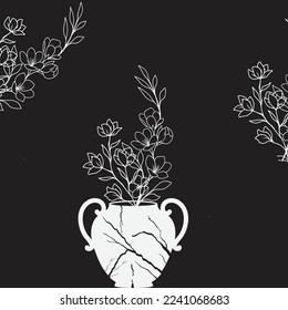 Broken vase with flower tree