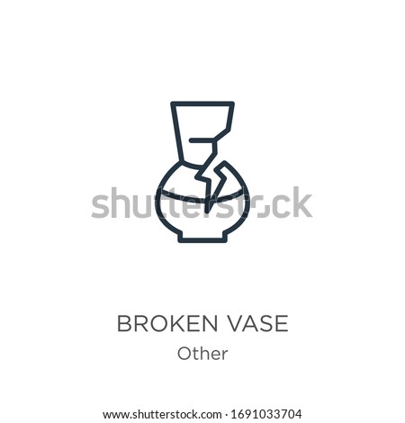 Broken vase icon. Thin linear broken vase outline icon isolated on white background from other collection. Line vector sign, symbol for web and mobile