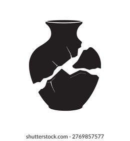 Broken vase silhouette vector flat design on white background.
