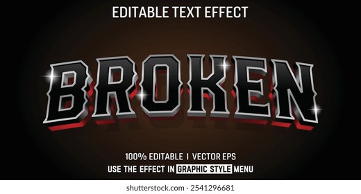 broken vector 3d text effect with modern style design