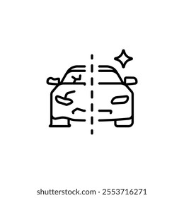 Broken vehicle. Repair of the car linear icon. Thin line customizable illustration. Contour symbol. Vector isolated outline drawing. Editable stroke