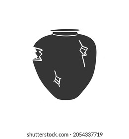 Broken Vessel Icon Silhouette Illustration. Antique Urn Vector Graphic Pictogram Symbol Clip Art. Doodle Sketch Black Sign.