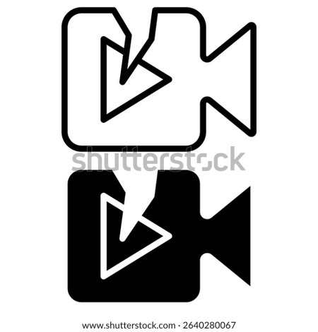 broken video icon, vector illustration, symbol, design logo template pictogram, for ui or ux isolated on white for mobile app, editable