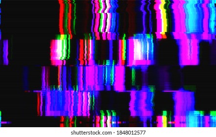 Broken video signal digital interference. Glitch texture. Abstract background distortion online broadcast. Vector illustration.